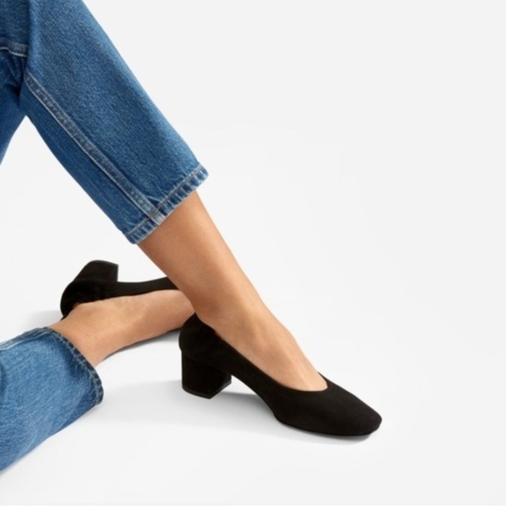 Everlane The Day Heel Black Italian Suede Block Heel Pump Shoes Size 8.5